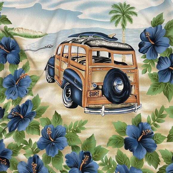 MAUI MAUI Hawaian Shirt ~ Mens Large, Short Sleeve Surfer Woodie Design - Picture 3 of 7